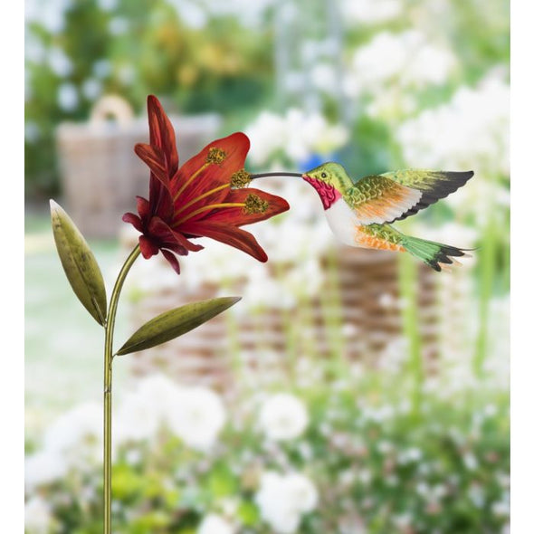 Ruby Throated Hummingbird Red Flower Stake - We Love Hummingbirds