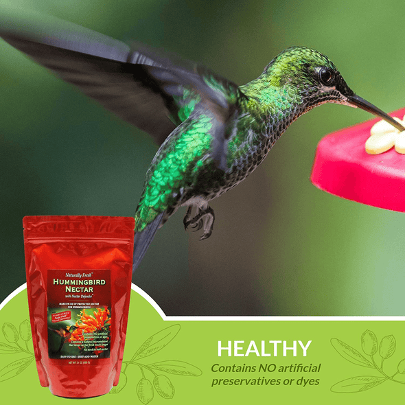 Sapphire Labs Naturally Fresh Hummingbird Nectar with Nectar Defender Lasts Longer in Hummingbird Feeders | Makes 96 Oz of Clear Hummingbird Nectar | an Easy Mix Hummingbird Nectar Powder - We Love Hummingbirds