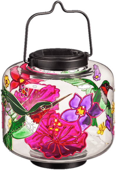Solar Glass Lantern With Hummingbird Art - We Love Hummingbirds