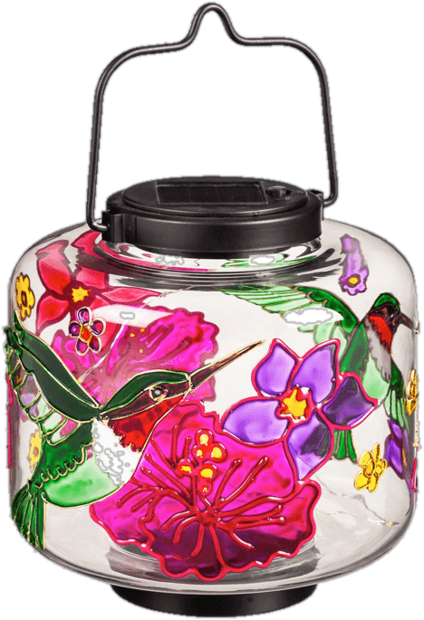 Solar Glass Lantern With Hummingbird Art - We Love Hummingbirds