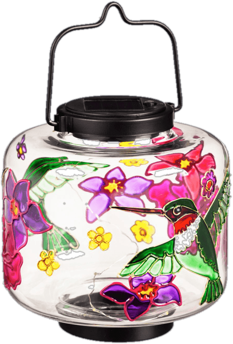 Solar Glass Lantern With Hummingbird Art - We Love Hummingbirds