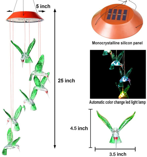 Solar LED Hummingbird Wind Chimes - We Love Hummingbirds