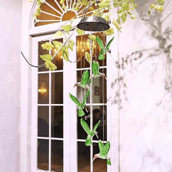 Solar Outdoor Changing Color LED Hummingbird Wind Chime - We Love Hummingbirds