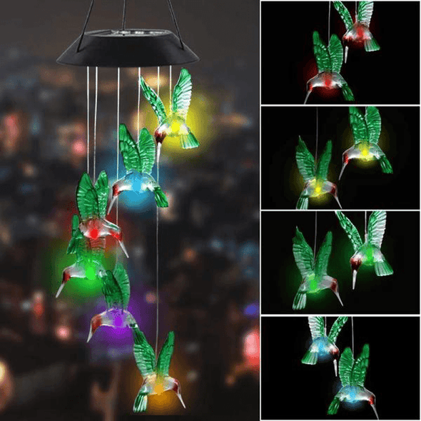 Solar Outdoor Changing Color LED Hummingbird Wind Chime - We Love Hummingbirds
