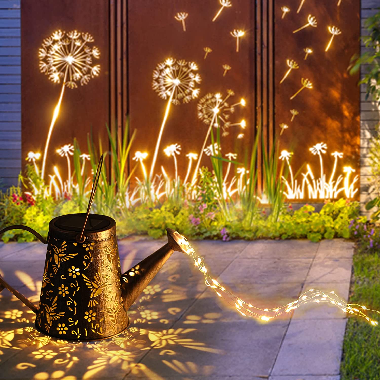 Solar watering can with cascading lights on sale