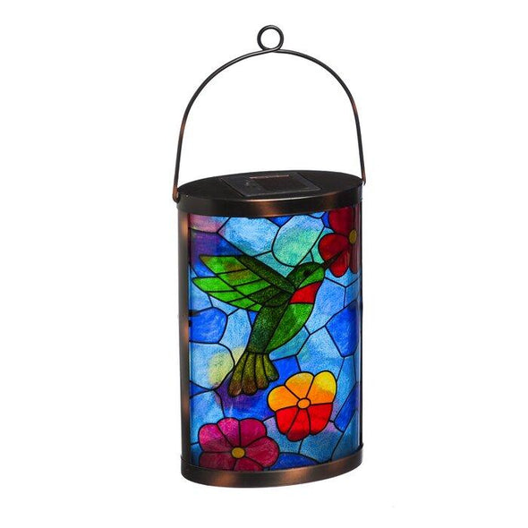 Solar Tiffany Inspired Hummingbird Blue Solar Powered LED Outdoor Lantern - We Love Hummingbirds