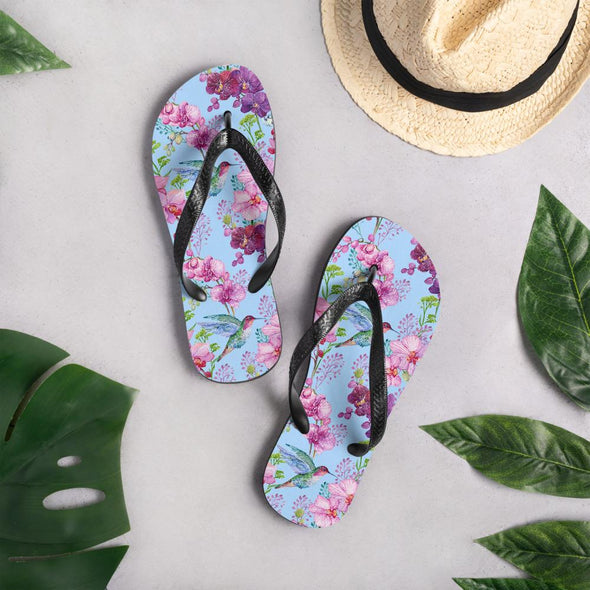 Springtime Blue Hummingbird Flower Flip-Flops - We Love Hummingbirds