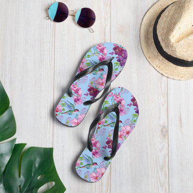 Springtime Blue Hummingbird Flower Flip-Flops - We Love Hummingbirds