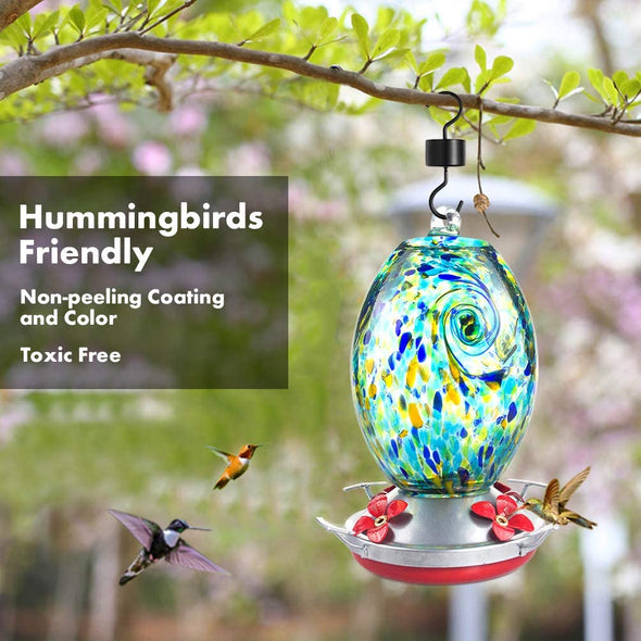 Starry Night Hand Blown Glass Hummingbird Feeder - Holds 25 oz of Nectar - We Love Hummingbirds