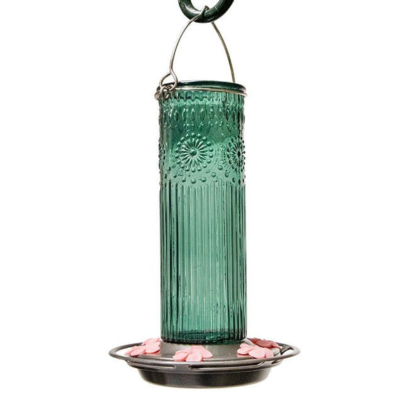 Teal Antique Glass Hummingbird Feeder - Holds 25 oz of Nectar - We Love Hummingbirds