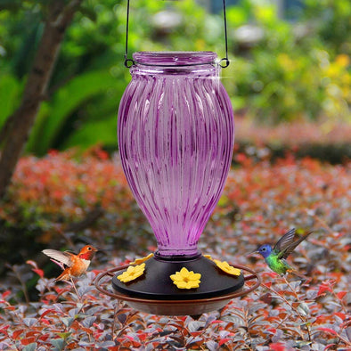 Violet Glass Hummingbird Feeder - Holds 37 oz of Nectar - We Love Hummingbirds