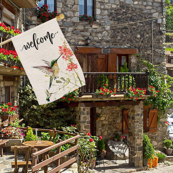Welcome Hummingbird Garden Flag - We Love Hummingbirds