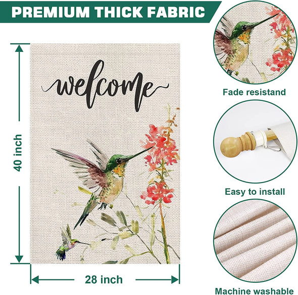 Welcome Hummingbird Garden Flag - We Love Hummingbirds