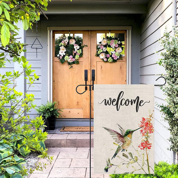 Welcome Hummingbird Garden Flag - We Love Hummingbirds