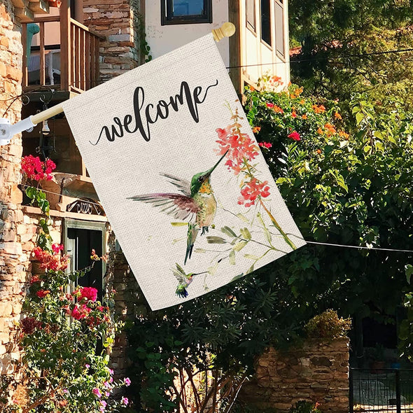 Welcome Hummingbird Garden Flag - We Love Hummingbirds