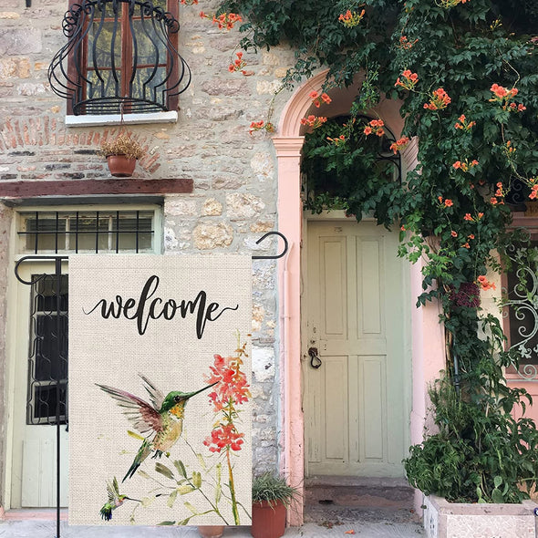 Welcome Hummingbird Garden Flag - We Love Hummingbirds
