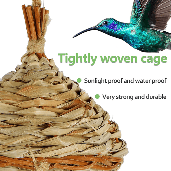 Winemana 2 Pack Hanging Hummingbird Nest House, Durable Hand Woven Bird Hut, Made of Natural Grass, Perfect for Outdoor Garden Patio Lawn - We Love Hummingbirds
