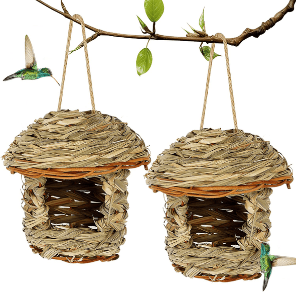 Winemana 2 Pack Hanging Hummingbird Nest House, Durable Hand Woven, Made of Natural Grass, Perfect for Outdoor Garden Patio Lawn Office Indoor - We Love Hummingbirds