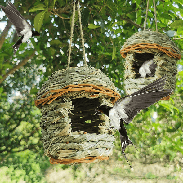 Winemana 2 Pack Hanging Hummingbird Nest House, Durable Hand Woven, Made of Natural Grass, Perfect for Outdoor Garden Patio Lawn Office Indoor - We Love Hummingbirds