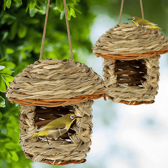 Winemana 2 Pack Hanging Hummingbird Nest House, Durable Hand Woven, Made of Natural Grass, Perfect for Outdoor Garden Patio Lawn Office Indoor - We Love Hummingbirds