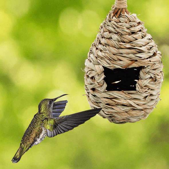 Winemana Hand Woven Hummingbird House, Set of 3 Bird Hut 9" X 4", outside Grass Hanging Bird Hut, Natural Hummingbird Nest for Outdoor. - We Love Hummingbirds