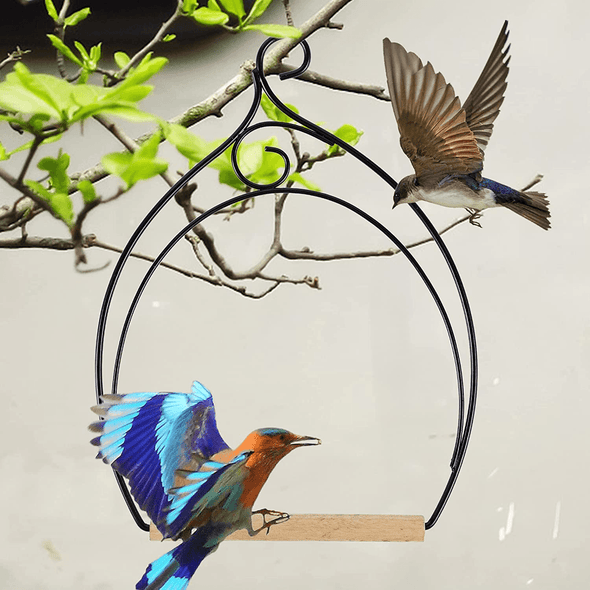 Winemana Set of 3 Hummingbird Swings, Rust Resistant Metal Frame, Wooden Dowel, Attach to Bird Feeders, Perfect for Hanging Indoor Office Outdoor Trunk Lawn Patio Garden (Double-Layer) - We Love Hummingbirds