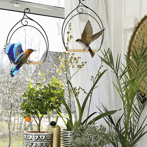 Winemana Set of 3 Hummingbird Swings, Rust Resistant Metal Frame, Wooden Dowel, Attach to Bird Feeders, Perfect for Hanging Indoor Office Outdoor Trunk Lawn Patio Garden (Double-Layer) - We Love Hummingbirds