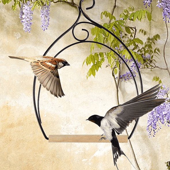 Winemana Set of 3 Hummingbird Swings, Rust Resistant Metal Frame, Wooden Dowel, Attach to Bird Feeders, Perfect for Hanging Indoor Office Outdoor Trunk Lawn Patio Garden (Double-Layer) - We Love Hummingbirds