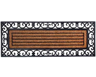 XL Black Scroll Rubber & Coco Fiber Outdoor Doormat - We Love Hummingbirds